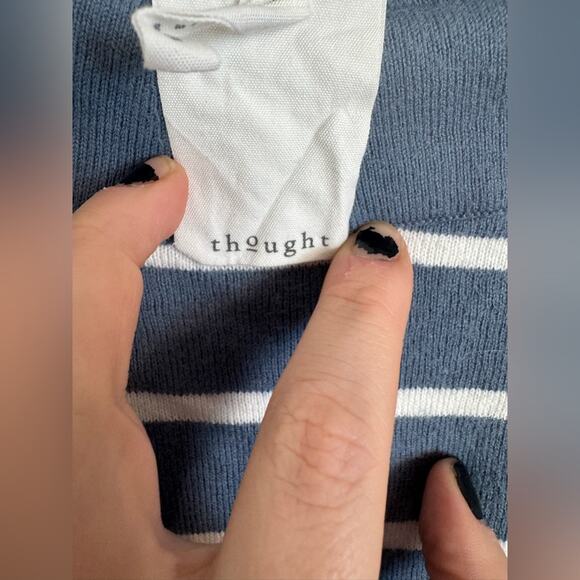Thought Blue & White Striped Sweater Women’s Large - Picture 3 of 6